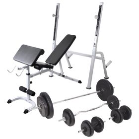 Workout Bench with Weight Rack; Barbell and Dumbbell Set 198.4 lb