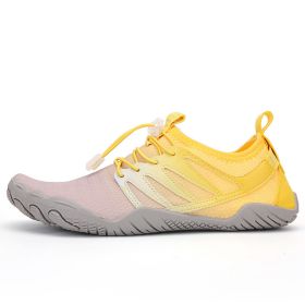 Unisex Hot Fitness Sneaker Cross-Training Crossfit Shoes High Quality Soft Comfortable Breathable Mesh Tennis Yoga Gym Treadmill (Color: Yellow gray, size: 36)