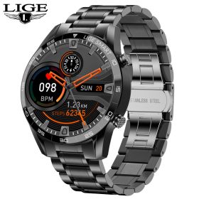 LIGE New BW0189 PRO Smart Watch Men Bluetooth Call Watch IP67 Waterproof Sports Fitness Watch For Android IOS Men Smart Watch (Color: steel strip black, Ships From: China)