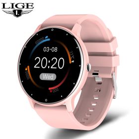 New Smart Watch Men Full Touch Screen Sport Fitness Watch IP67 Waterproof Bluetooth For Android ios smartwatch Men+box (Color: pink, Ships From: China)